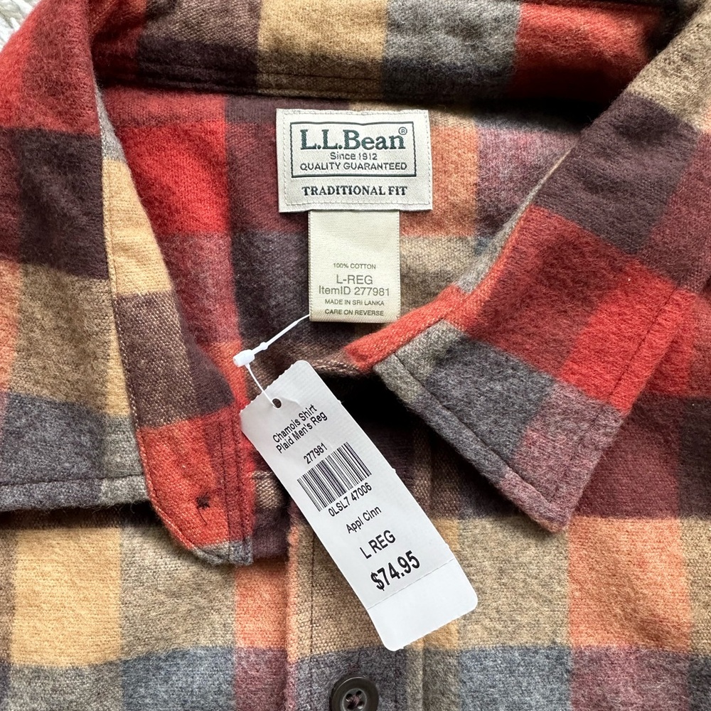 L.L. Bean Traditional Fit Plaid Shirt - Autumn Fall Orange, Red, Gray, Tan